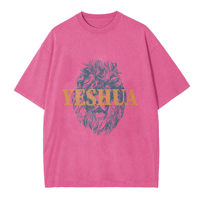 Christianartworkshop "YESHUA" Lion Head Washed T-Shirt - Rose - 5XL - image 5