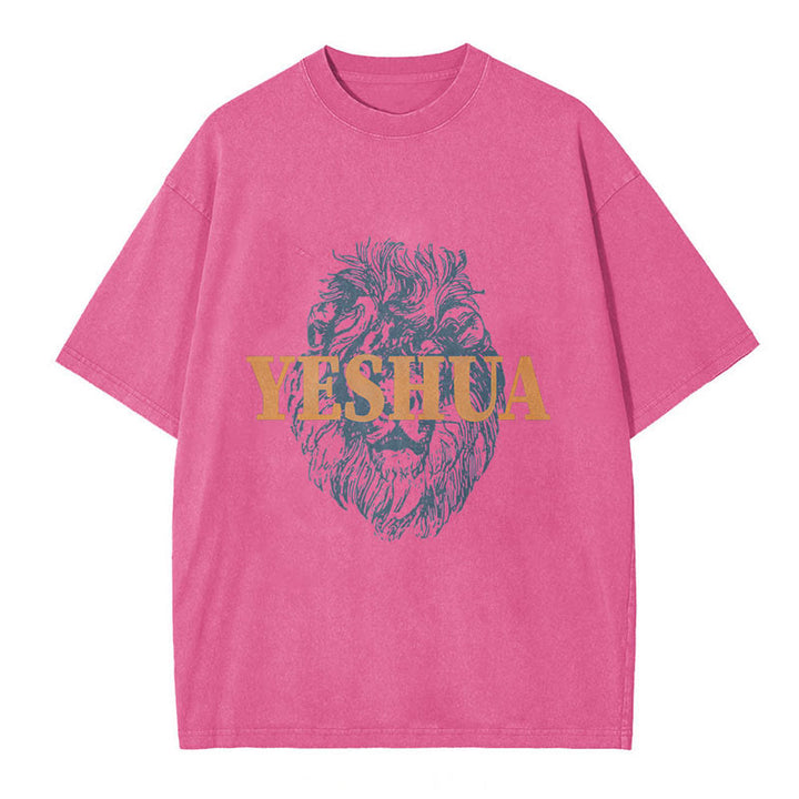 Christianartworkshop "YESHUA" Lion Head Washed T-Shirt - Rose - 5XL - image 5