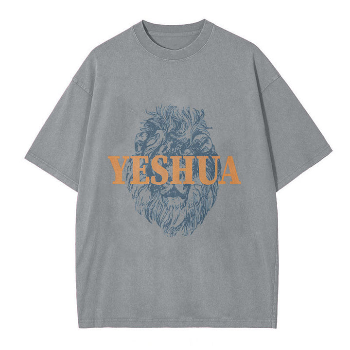 Christianartworkshop "YESHUA" Lion Head Washed T-Shirt - Grey - 5XL - image 7