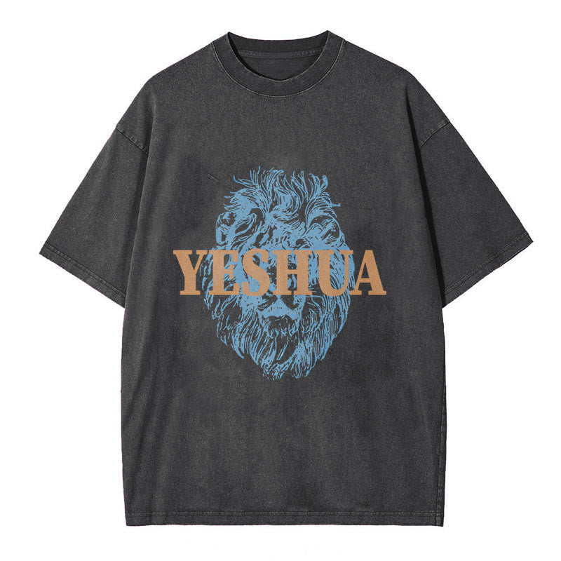 Christianartworkshop "YESHUA" Lion Head Washed T-Shirt - Black - 5XL - image 1