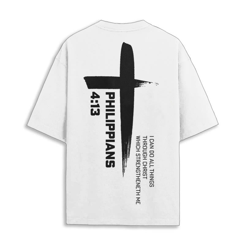 Christianartworkshop Philippians 4:13 Strength Cross T-Shirt - White - 2XL - image 3