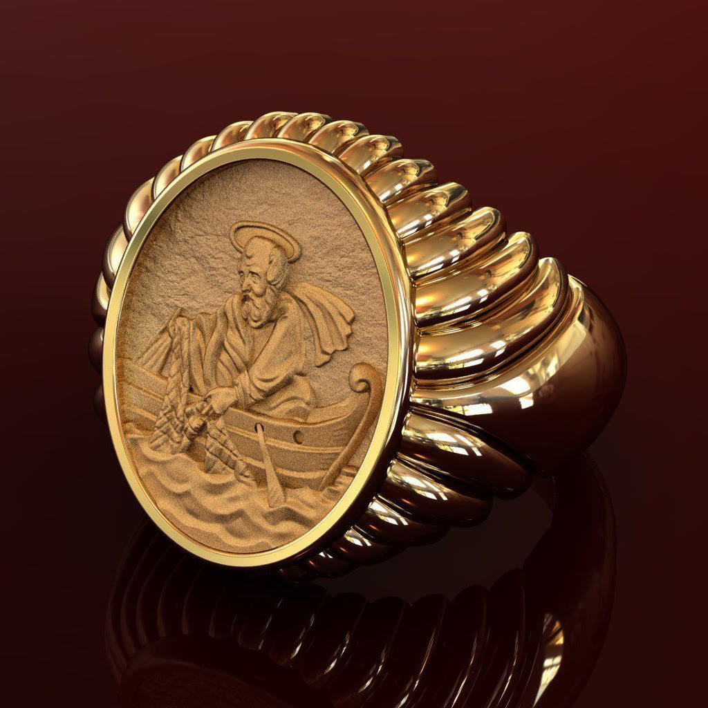 Christianartworkshop Fisherman Apostle's Legacy Ring: A Symbol of Faith and Devotion - Golden - US10 - image 1