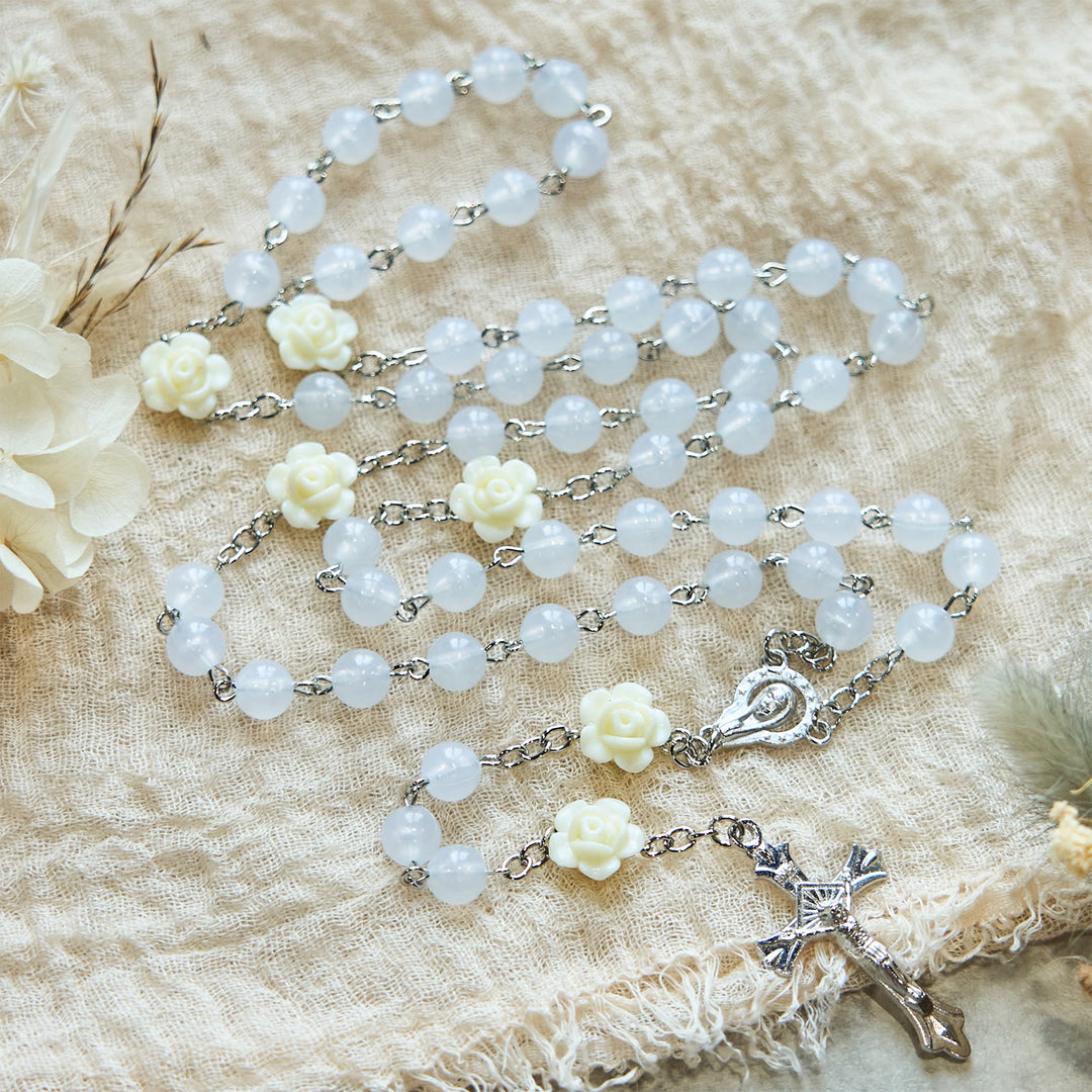 Christianartworkshop Luminous Beads with Flower Rose Glow-in-dark Divine Grace Rosary - image 3