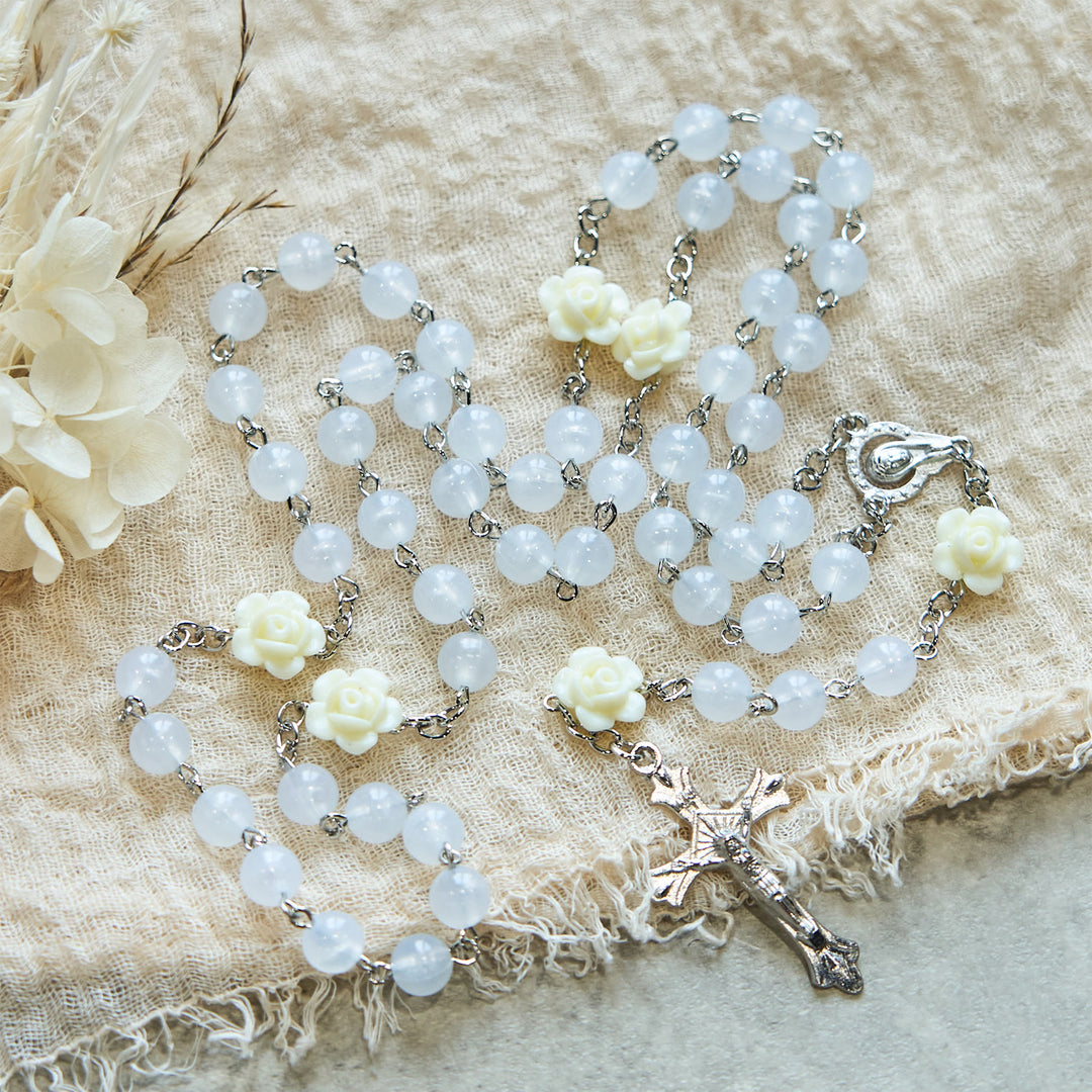 Christianartworkshop Luminous Beads with Flower Rose Glow-in-dark Divine Grace Rosary - image 6