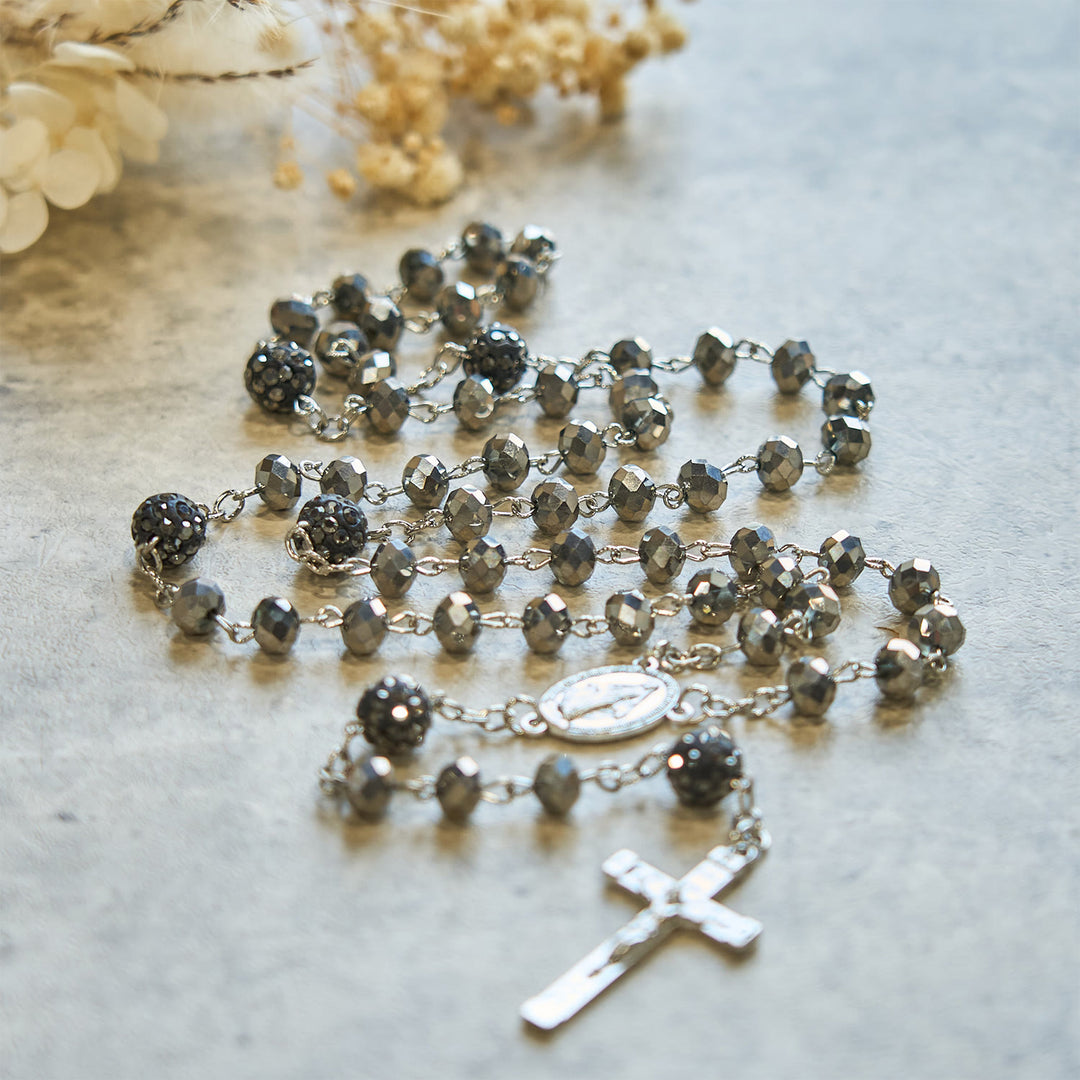 Christianartworkshop Colorful Shiny Black Crystal Radiant Faith Rosary: A Spiritual and Aesthetic Delight - image 4