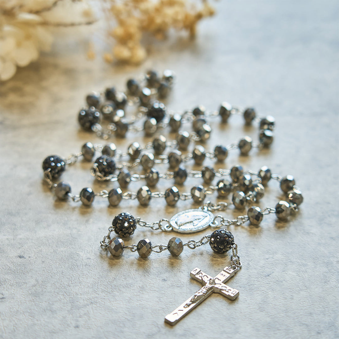 Christianartworkshop Colorful Shiny Black Crystal Radiant Faith Rosary: A Spiritual and Aesthetic Delight - image 3
