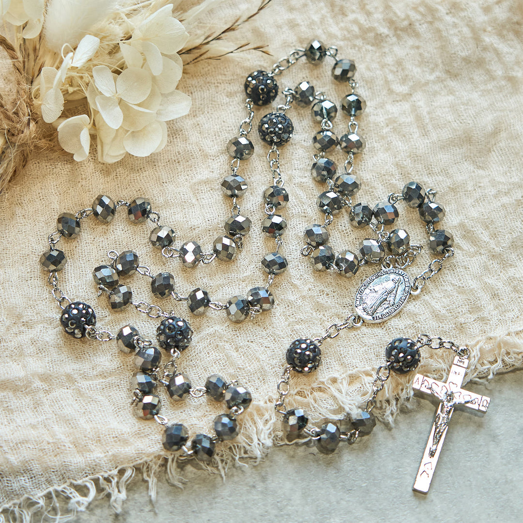 Christianartworkshop Colorful Shiny Black Crystal Radiant Faith Rosary: A Spiritual and Aesthetic Delight - Colorful Shiny Black Crystal - image 1