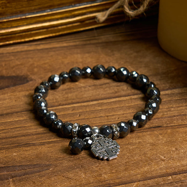 Christianartworkshop Shiny Black Gallstone Jerusalem - Inspired Bracelet: A Symbol of Faith - image 1