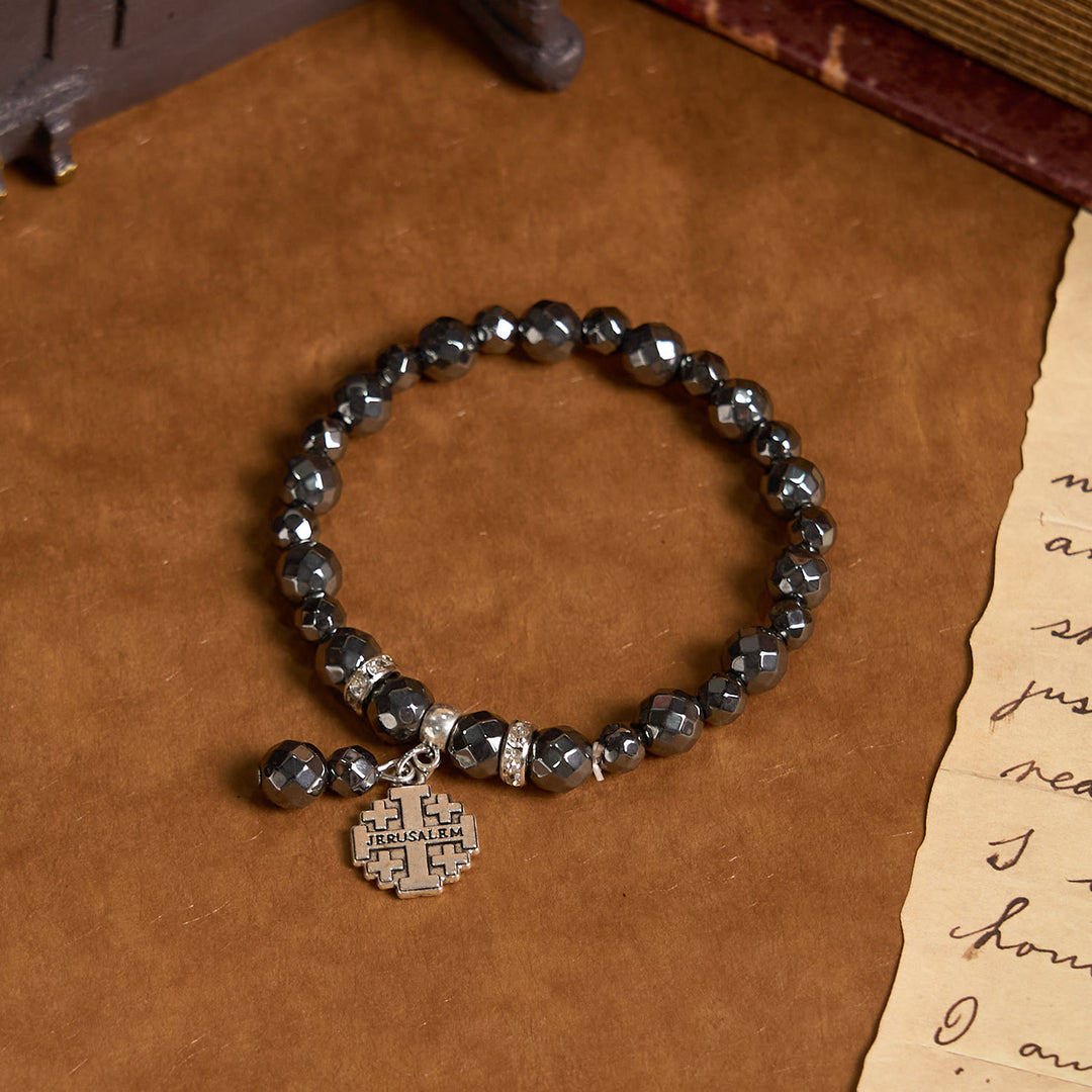 Christianartworkshop Shiny Black Gallstone Jerusalem - Inspired Bracelet: A Symbol of Faith - Black gallstone - image 1