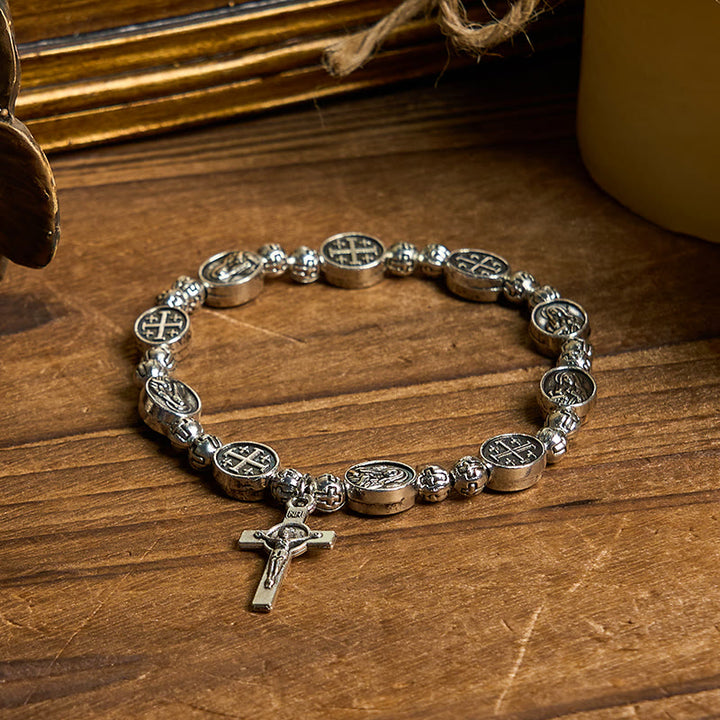 Christianartworkshop Our Lady Medal Sacred Symbol Crucifix Metal Bracelet: A Token of Devotion - image 2