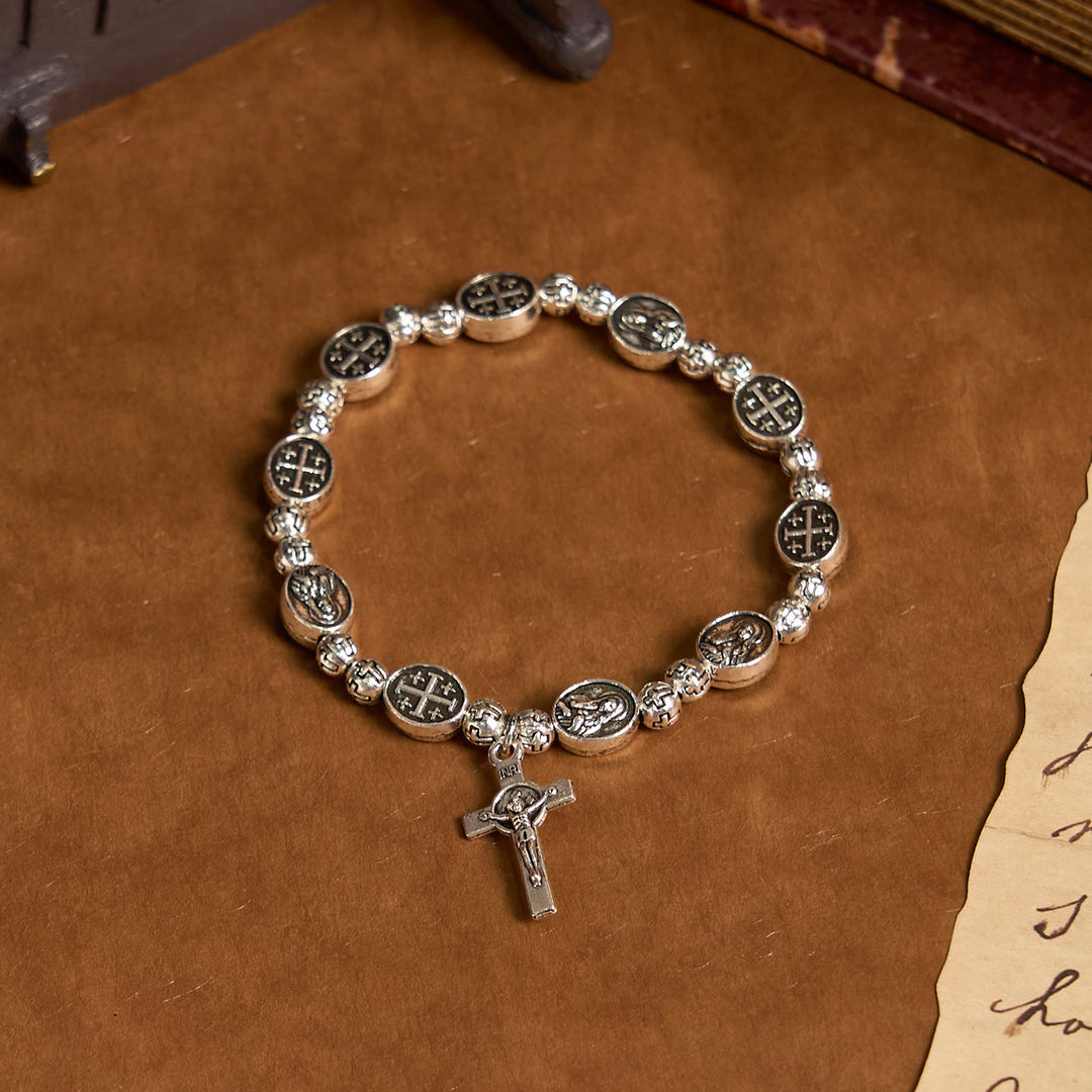 Christianartworkshop Our Lady Medal Sacred Symbol Crucifix Metal Bracelet: A Token of Devotion - Metal - image 1