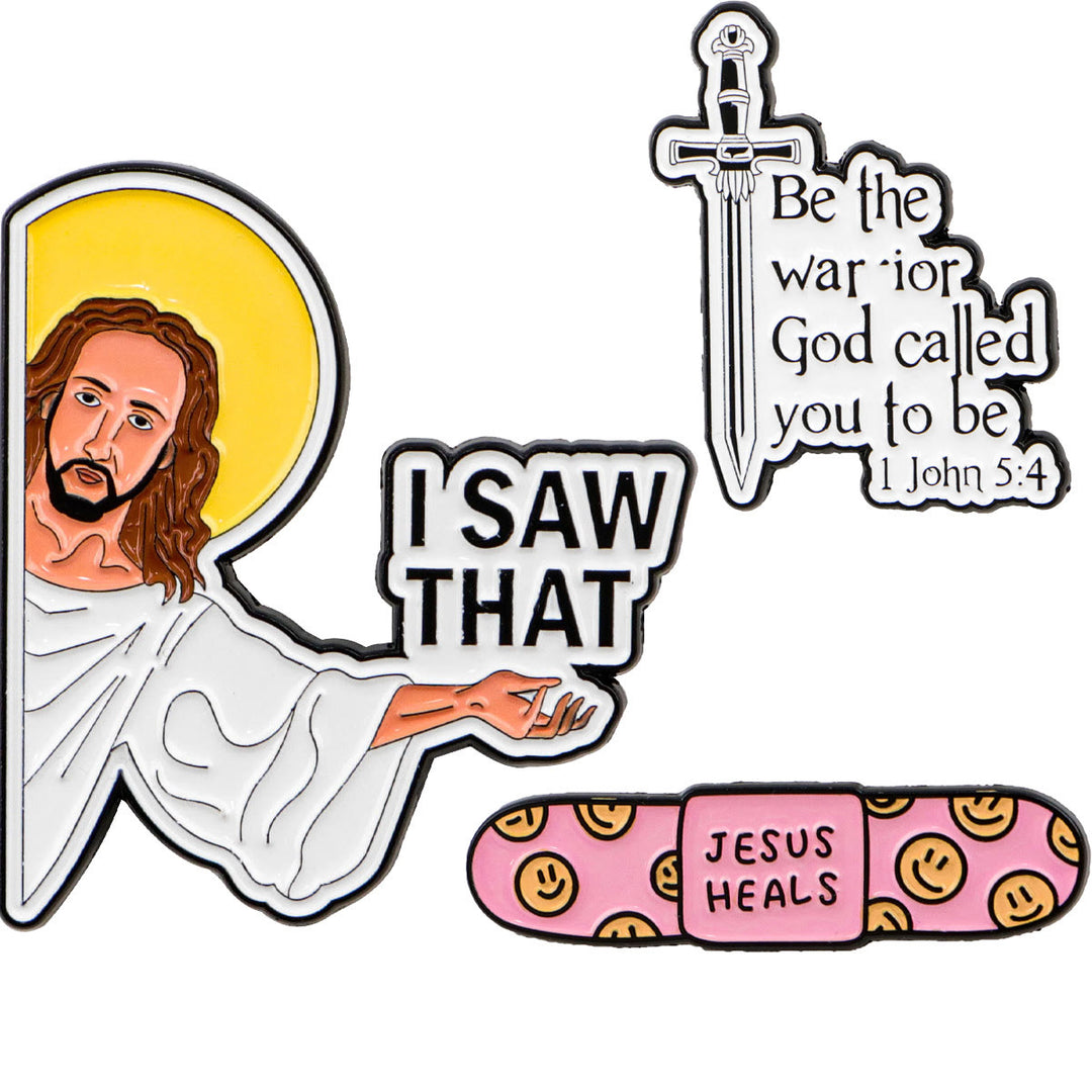 Christianartworkshop 3styles Jesus Quote Cartoon Metal Brooches: A Blend of Faith and Whimsy - image 4
