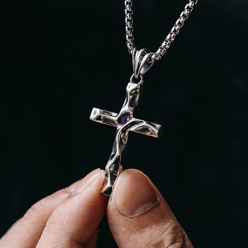 Christianartworkshop 925 Sterling Silver 2colors Zircon Cross Necklace: A Symbol of Elegance and Divine Grace - Purple - image 0