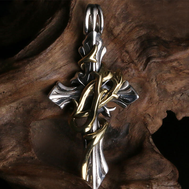 Christianartworkshop 925 Sterling Silver 2styles Vine Crucifix Necklace: Unleashing Your Dark Personality - Golden&Silver - image 1