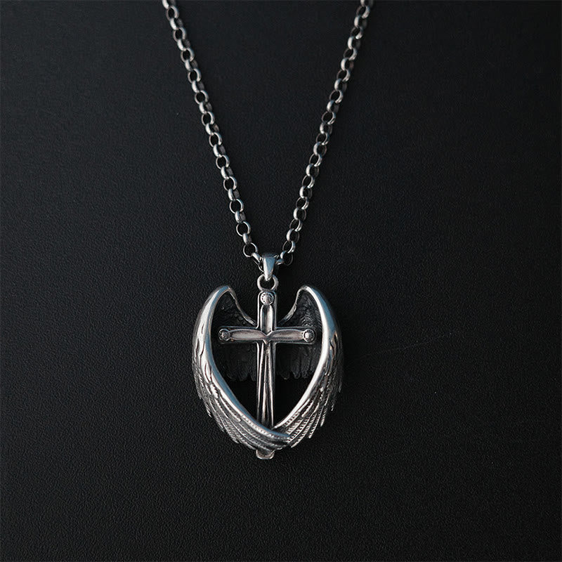 Christianartworkshop 925 Sterling Silver Angel Wings Cross Necklace: Embodying Faith and Celestial Grace - 925 Sterling Silver - image 1
