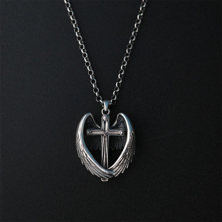 Christianartworkshop 925 Sterling Silver Angel Wings Cross Necklace: Embodying Faith and Celestial Grace - 925 Sterling Silver - image 1