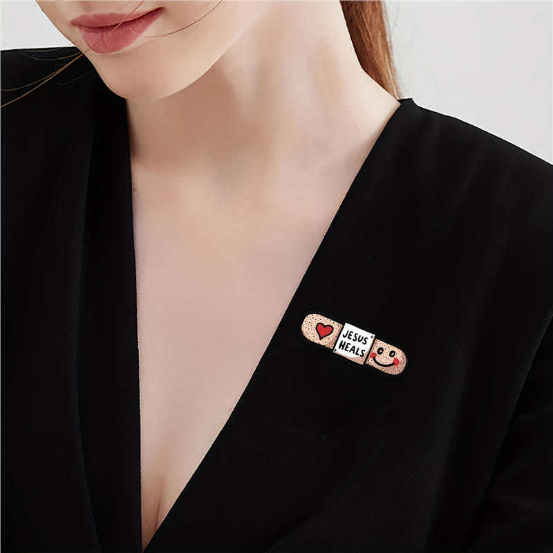 Christianartworkshop "Jesus ​​Heals" Acrylic Heart Band-Aid Brooch: A Symbol of Faith and Comfort - image 2
