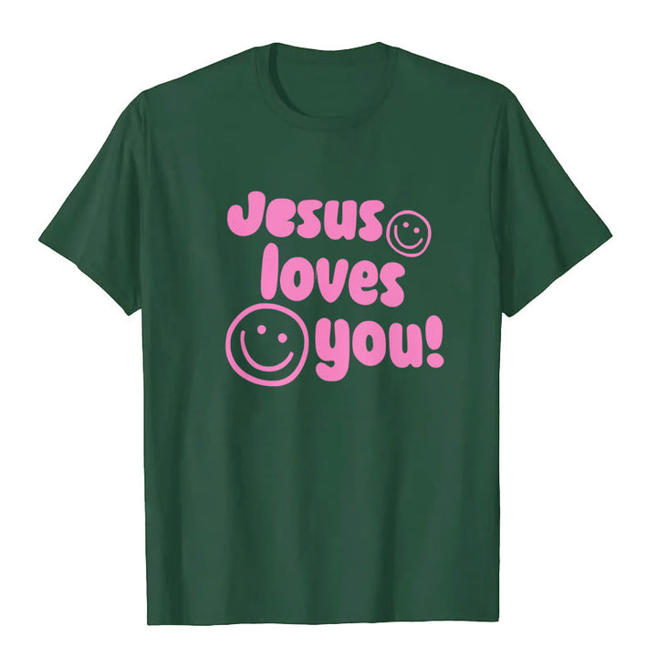 Christianartworkshop Jesus Loves You T-shirt - Dark Green - 2XL - image 8