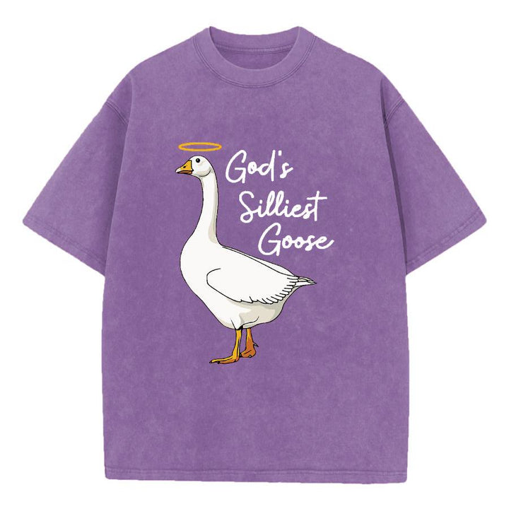 Christianartworkshop God's Silliest Goose Washed T-Shirt - Purple - 5XL - image 11