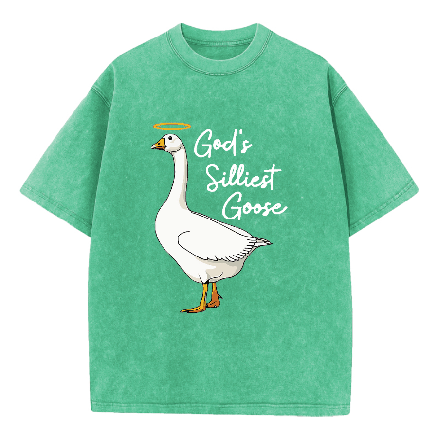 Christianartworkshop God's Silliest Goose Washed T-Shirt - Green - 5XL - image 7
