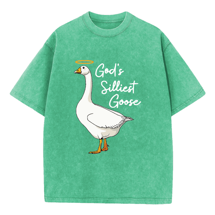 Christianartworkshop God's Silliest Goose Washed T-Shirt - Green - 5XL - image 7