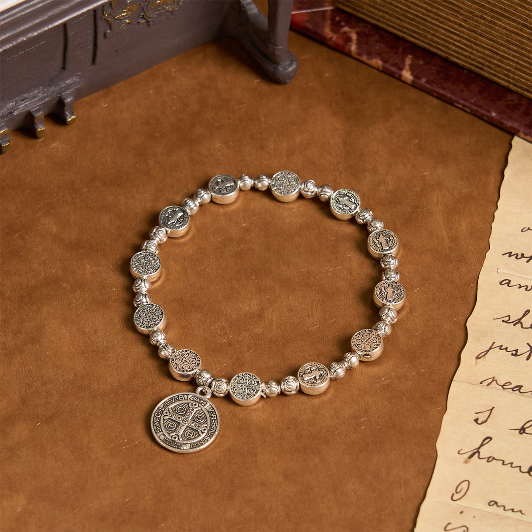 Christianartworkshop St. Benedict Crucifix Rose Bracelet: Timeless Christian Accessory for Daily Faith Expression - Jesus Icon - image 1