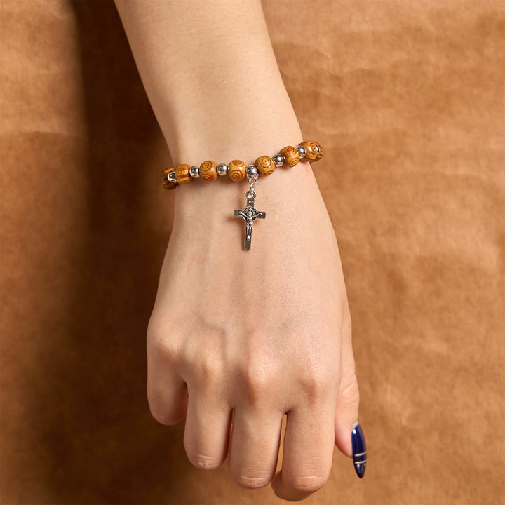 Christianartworkshop Jesus Icon Crucifix Rose Bracelet: Handmade Spiritual Jewelry with Exquisite Craftsmanship - image 1