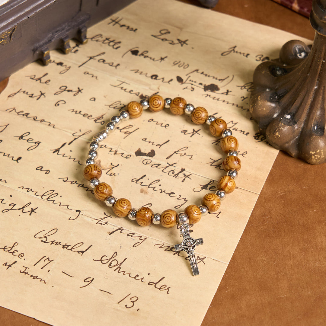 Christianartworkshop Jesus Icon Crucifix Rose Bracelet: Handmade Spiritual Jewelry with Exquisite Craftsmanship - Wood - image 1