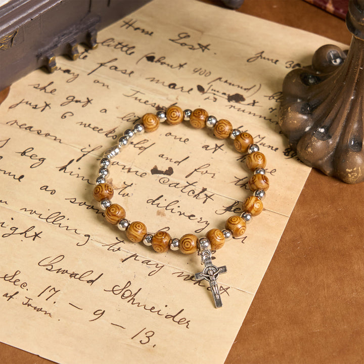 Christianartworkshop Jesus Icon Crucifix Rose Bracelet: Handmade Spiritual Jewelry with Exquisite Craftsmanship - Wood - image 1