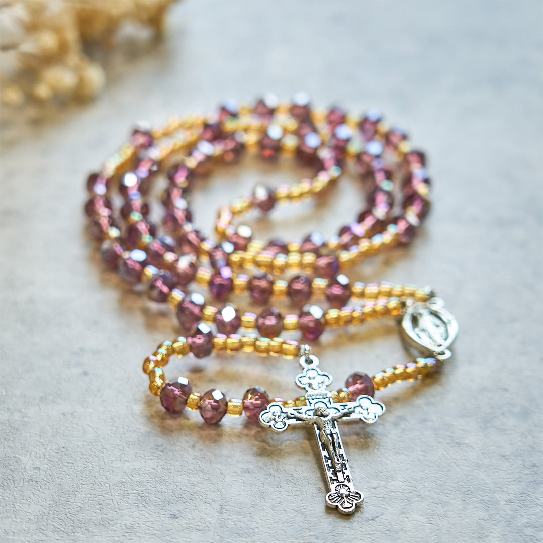 Christianartworkshop Handmade Crucifix Purple Crystal & Glass Our Lady Beads Divine Grace Rosary - image 4