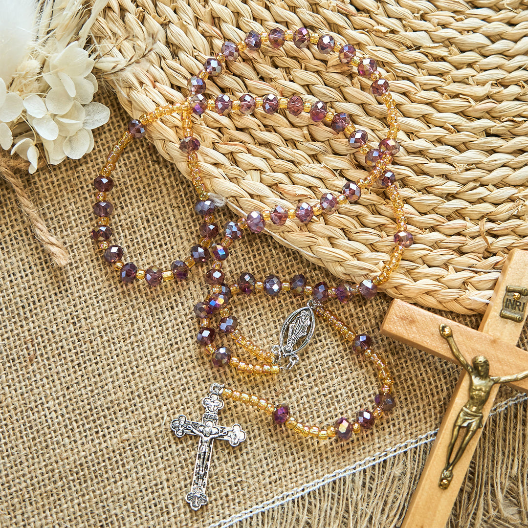Christianartworkshop Handmade Crucifix Purple Crystal & Glass Our Lady Beads Divine Grace Rosary - Our Lady - image 1