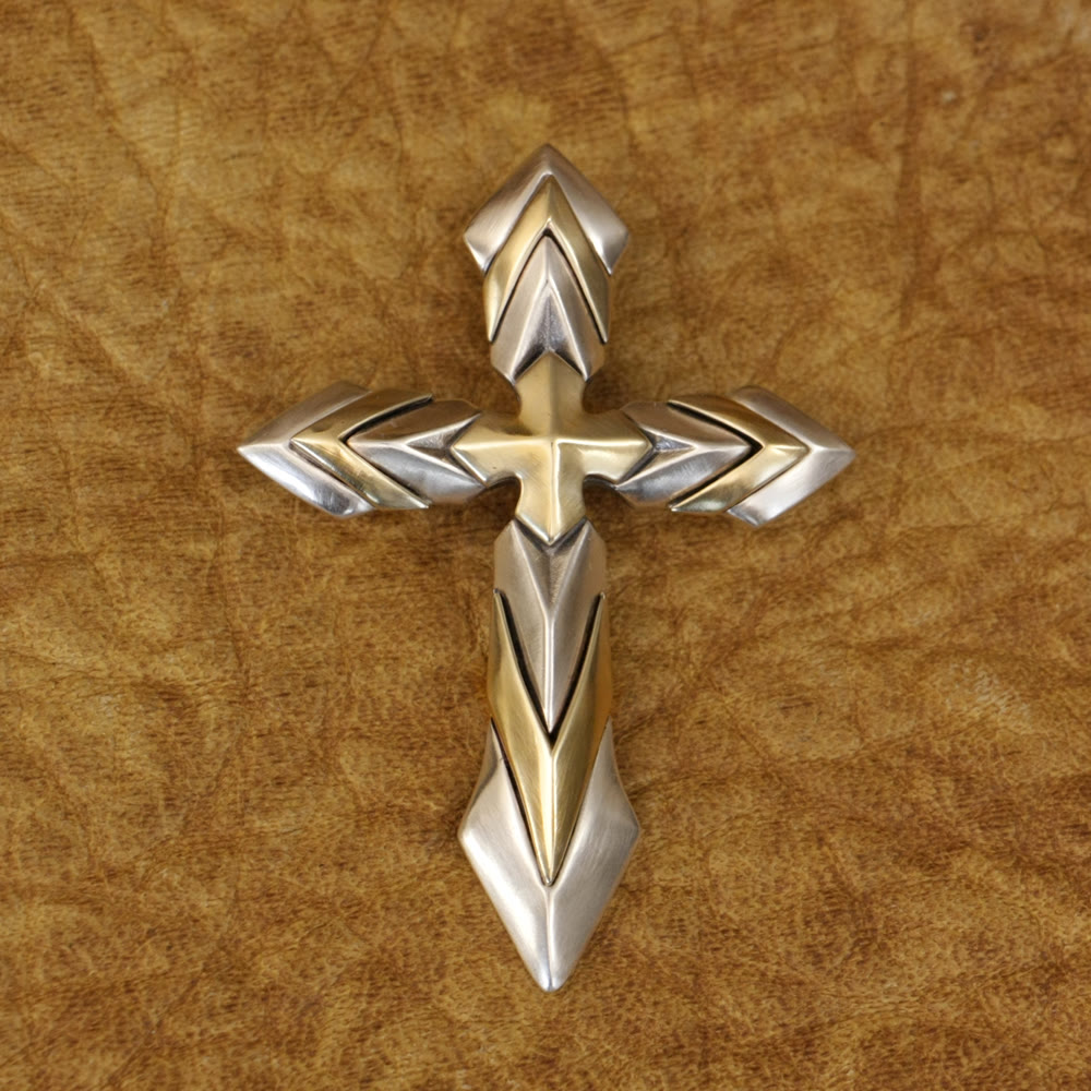 Christianartworkshop 925 Sterling Silver Vintage & Classic Cross Necklace: A Modern Interpretation of the Sacred Sigil - Silver+Brass - image 1