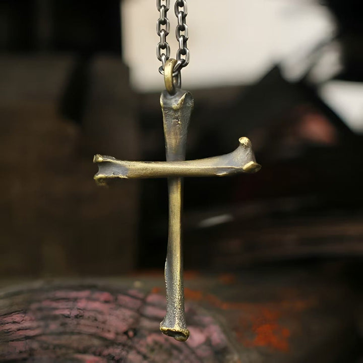 Christianartworkshop 925 Sterling Silver Modern & Minimalist Cross Bone-shaped Necklace: Showing Personality in Simplicity - Brass - image 1