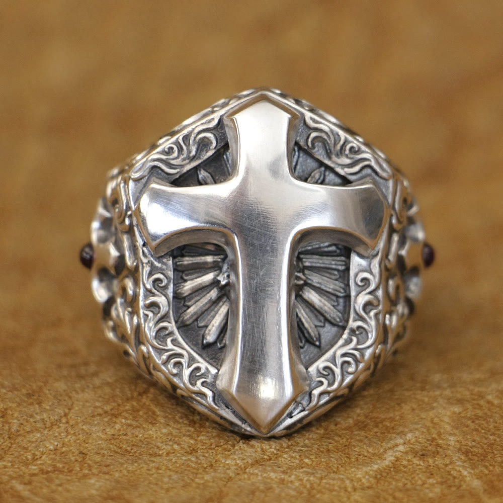 Christianartworkshop 925 Sterling Silver Divine Cross Ring - A Symbol of Spiritual Connection - Adjustable - image 1