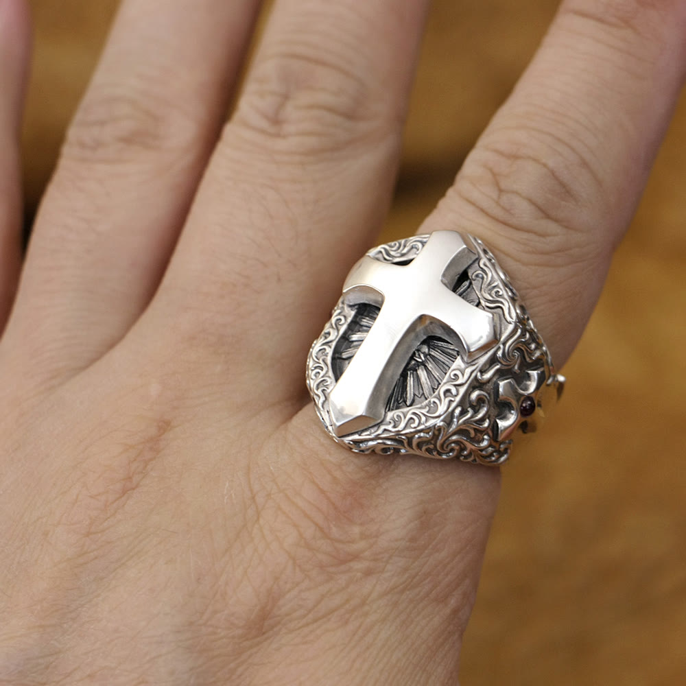 Christianartworkshop 925 Sterling Silver Divine Cross Ring - A Symbol of Spiritual Connection - image 1