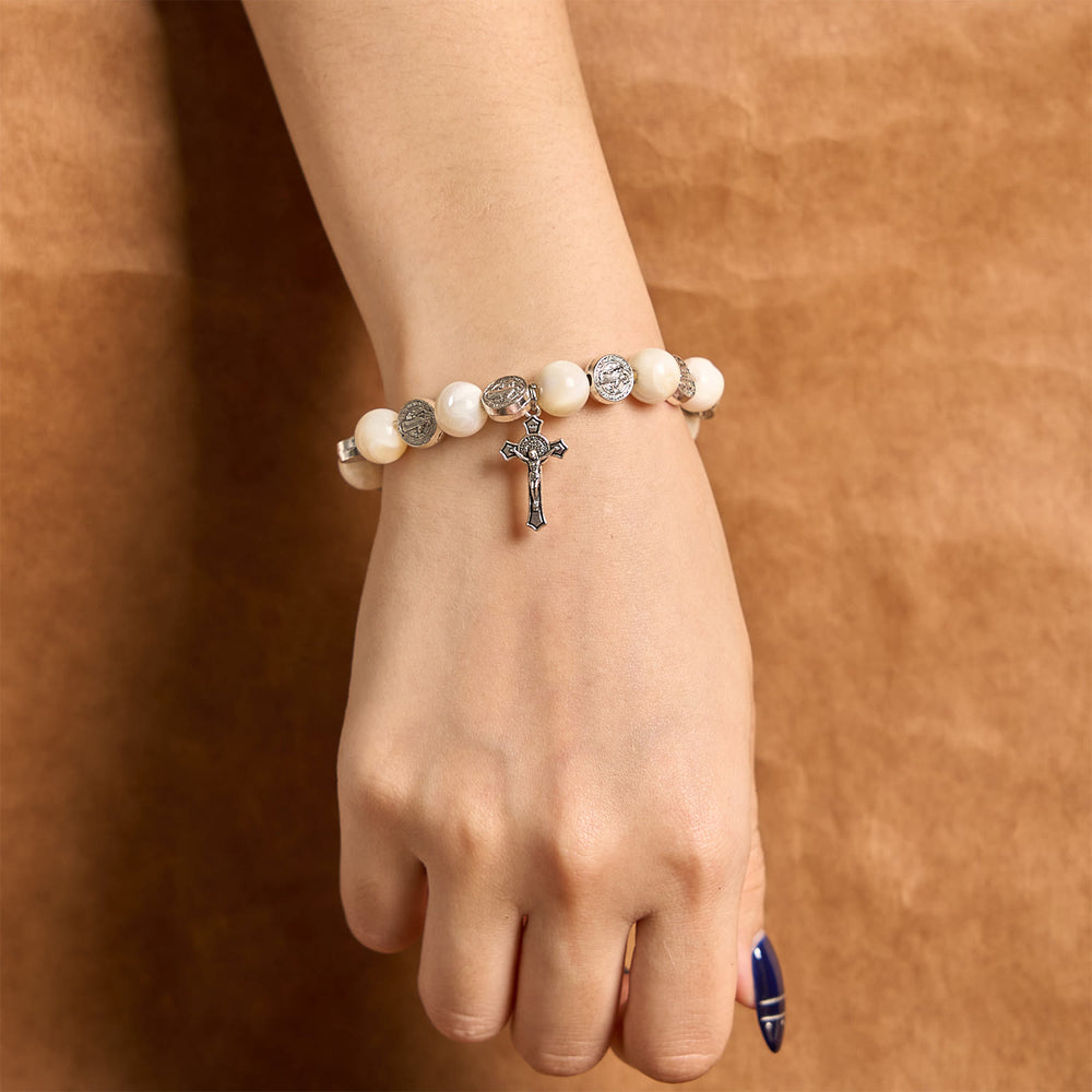 Christianartworkshop White Beads Crucifix Bracelet: A Stylish Token of Devotion - image 2