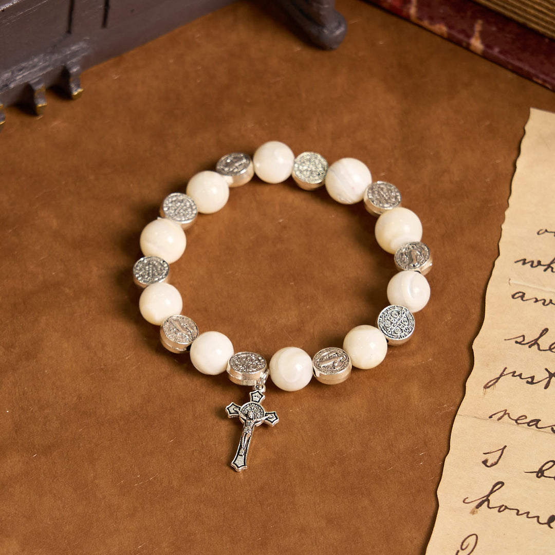 Christianartworkshop White Beads Crucifix Bracelet: A Stylish Token of Devotion - image 2