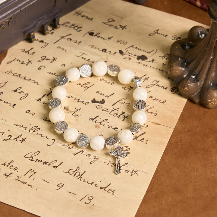 Christianartworkshop White Beads Crucifix Bracelet: A Stylish Token of Devotion - image 4