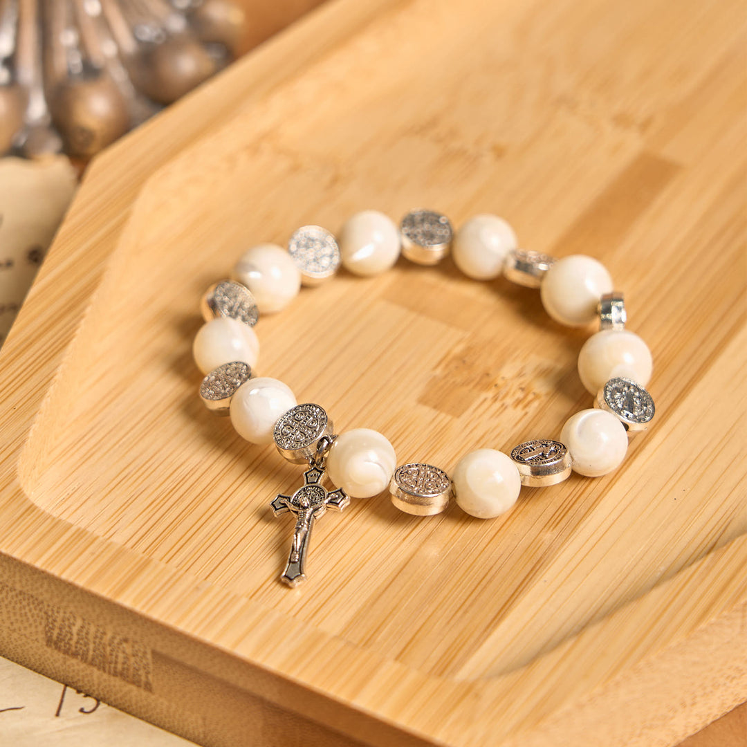 Christianartworkshop White Beads Crucifix Bracelet: A Stylish Token of Devotion - White - image 1