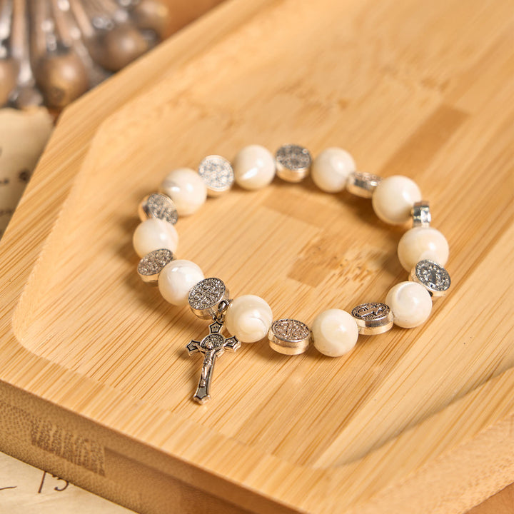 Christianartworkshop White Beads Crucifix Bracelet: A Stylish Token of Devotion - White - image 1