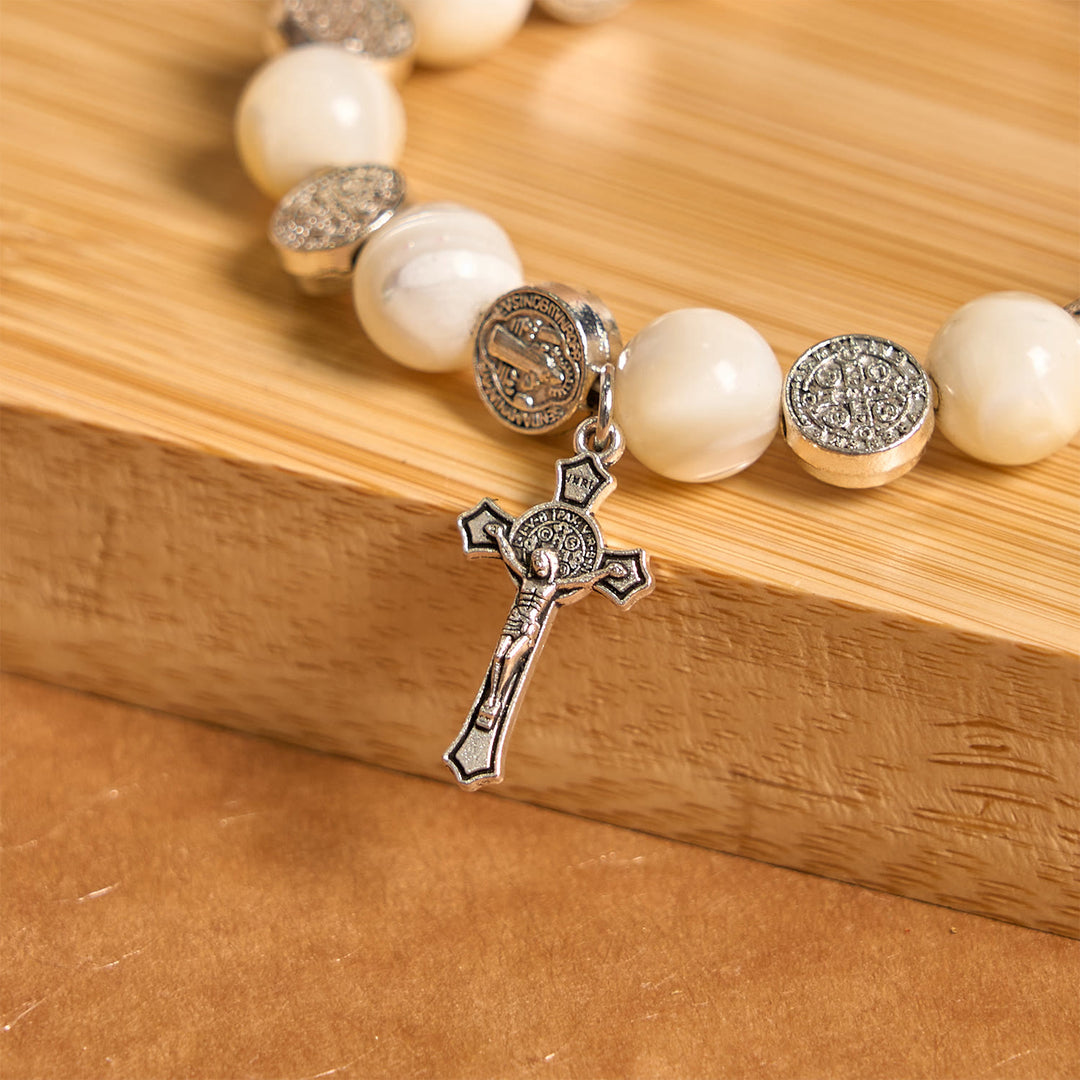 Christianartworkshop White Beads Crucifix Bracelet: A Stylish Token of Devotion - image 6