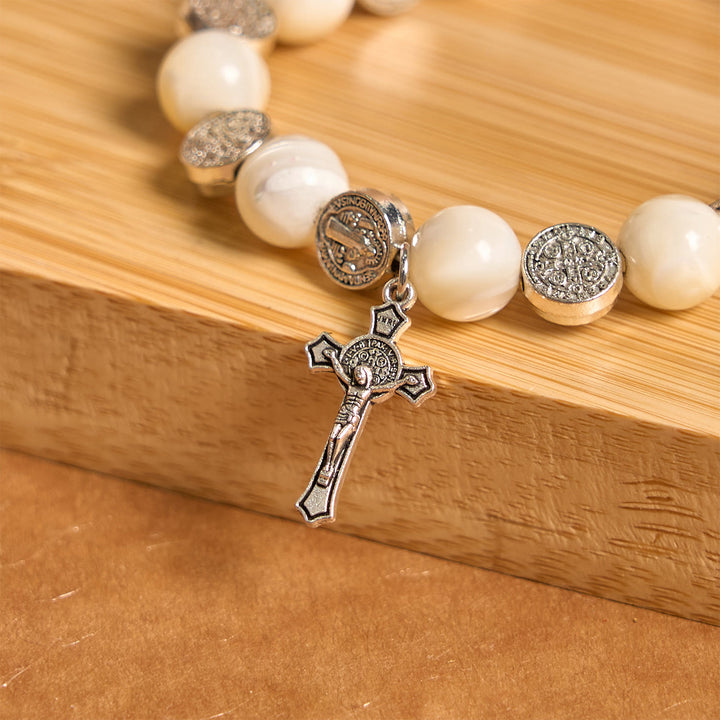 Christianartworkshop White Beads Crucifix Bracelet: A Stylish Token of Devotion - image 6