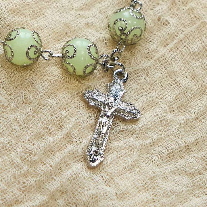 Christianartworkshop Green Beads Crucifix Rose Luminous Bracelet: Dreamy Light of Faith - image 6