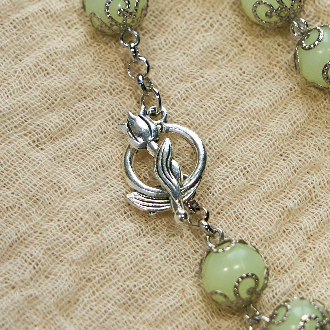Christianartworkshop Green Beads Crucifix Rose Luminous Bracelet: Dreamy Light of Faith - image 7
