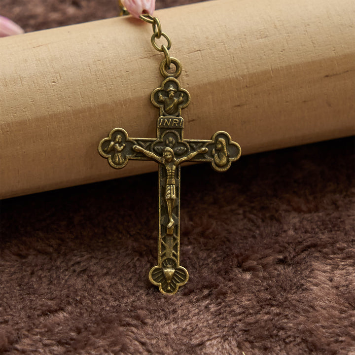 Christianartworkshop Miraculous Medal & Crucifix of 8mm Ceramic Beads & Flower Resin Beads Handmade Rosary - image 8
