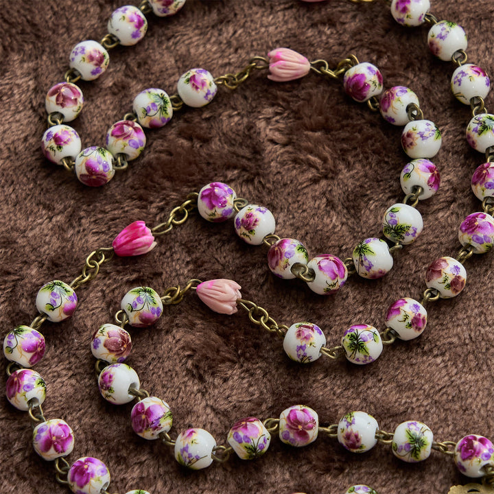 Christianartworkshop Miraculous Medal & Crucifix of 8mm Ceramic Beads & Flower Resin Beads Handmade Rosary - image 6