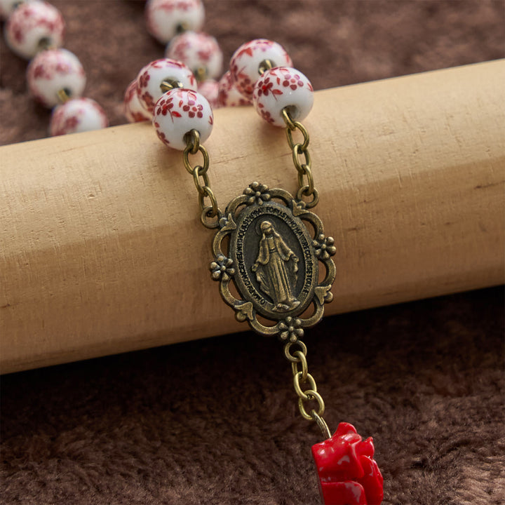 Christianartworkshop PRAYERFUL FAITH:Handmade Rose Cinnabar Beads Rosary with Gift Card - image 9