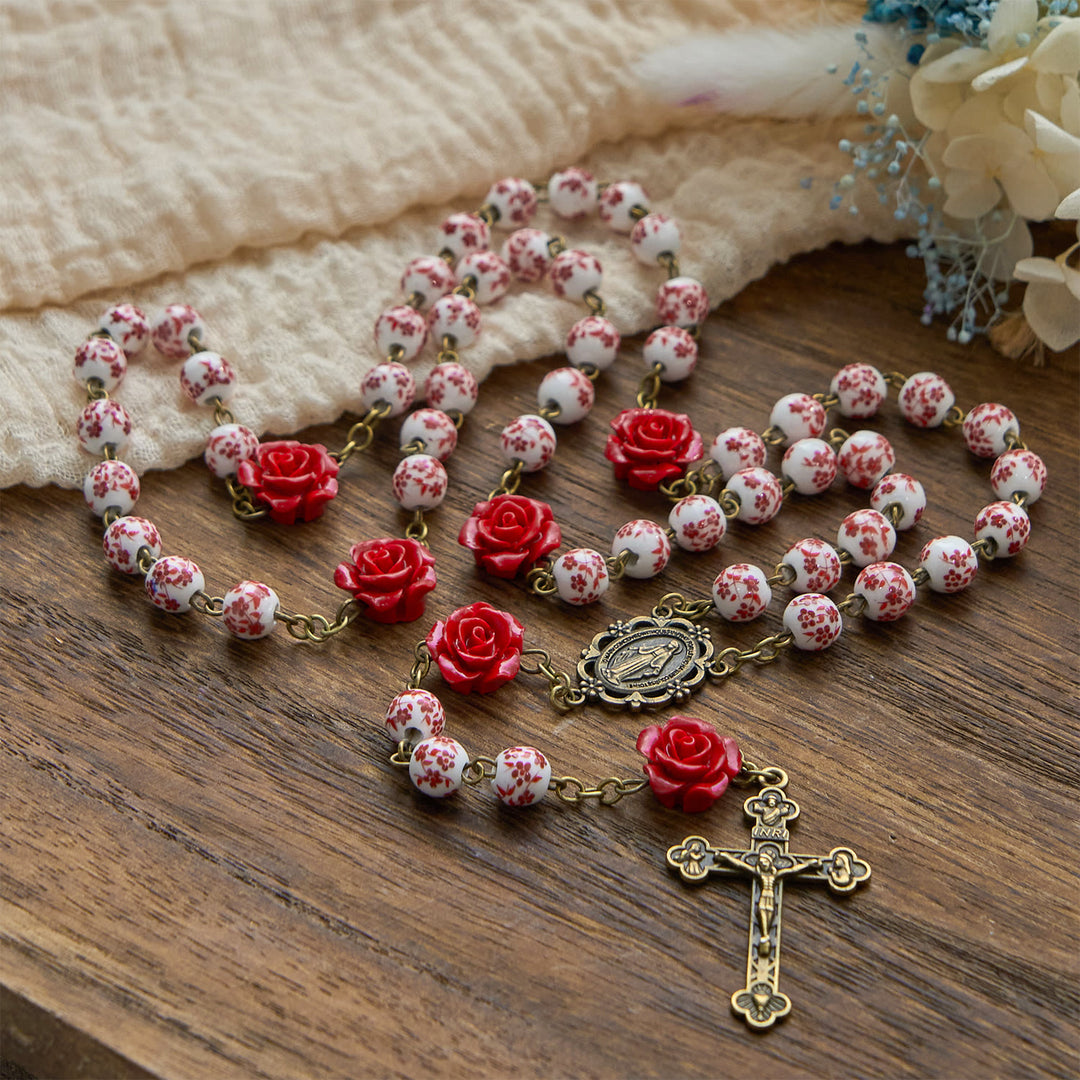 Christianartworkshop PRAYERFUL FAITH:Handmade Rose Cinnabar Beads Rosary with Gift Card - image 3