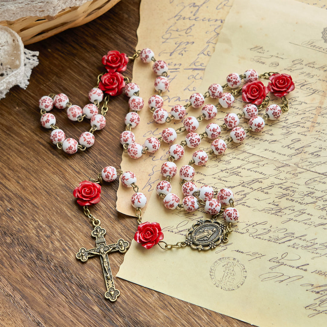 Christianartworkshop PRAYERFUL FAITH:Handmade Rose Cinnabar Beads Rosary with Gift Card - image 7
