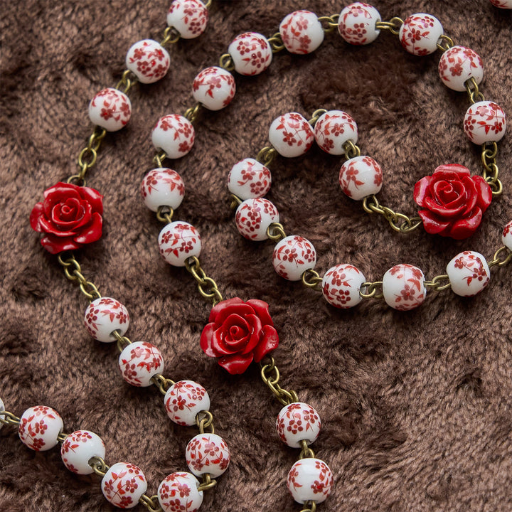 Christianartworkshop PRAYERFUL FAITH:Handmade Rose Cinnabar Beads Rosary with Gift Card - image 8